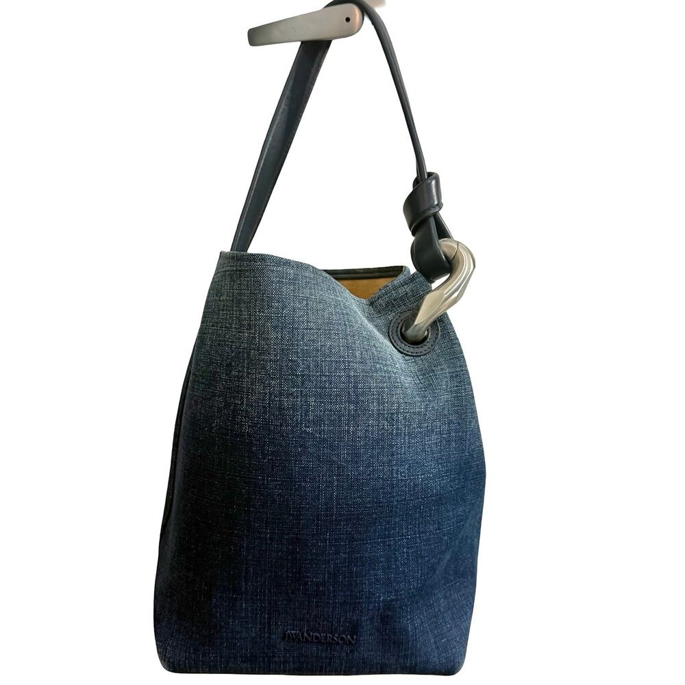 JW Anderson Corner Bucket Shoulder Bag Dark Blue Denim Silver Sculpture Hardware